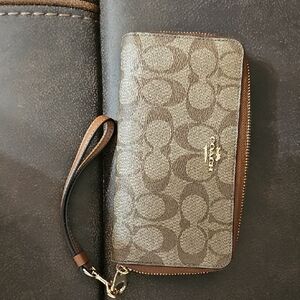 Coach Tan and Brown Signature Wristlet